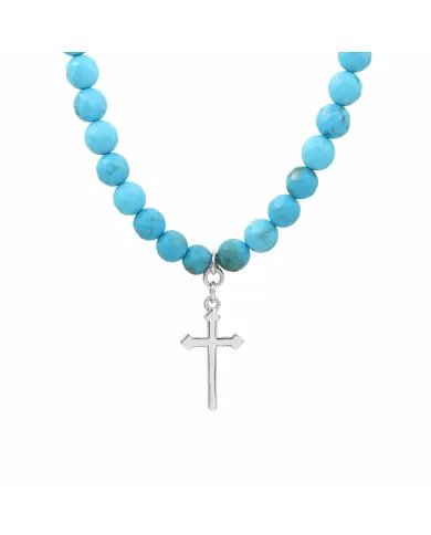 Arizona Turquoise Beaded Necklace with 925 Sterling Silver Cross Charm
