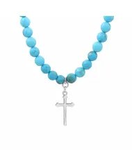 Apatite Beaded Necklace with Larimar - 925 Silver Personalised Initial