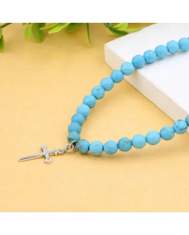 Arizona Turquoise Beaded Necklace with 925 Sterling Silver Cross Charm