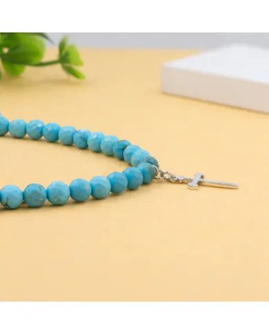 Arizona Turquoise Beaded Necklace with 925 Sterling Silver Cross Charm