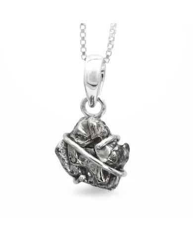 Raw Meteorite Pendant Necklace, 925 Sterling Silver Celestial Jewelry
