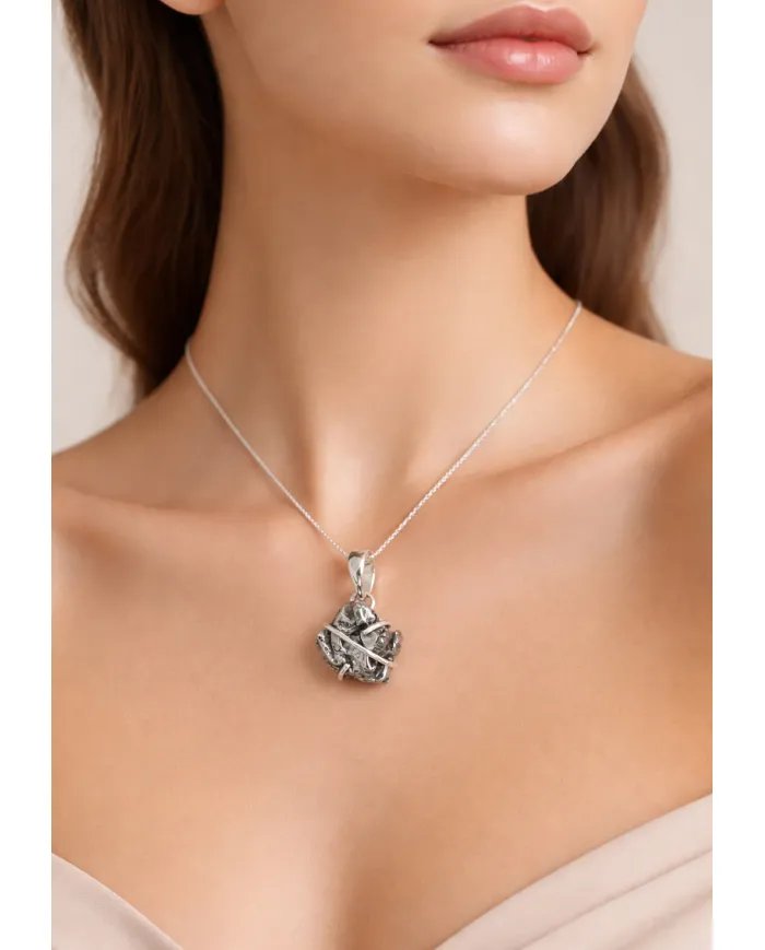 Raw Meteorite Pendant – 925 Sterling Silver Handmade Unisex Jewelry
