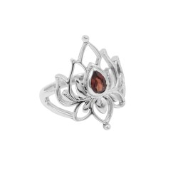 Lotus Flower Ring, Garnet Ring, 925 Silver Ring, Engagement Ring, Promise Ring, Statement Ring, January Birthstone, Women's Ring