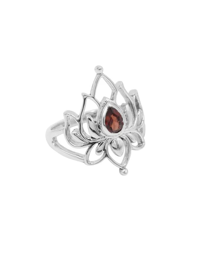 Lotus Garnet Ring - 925 Sterling Silver Ring Engagement Ring Promise Ring Statement Ring January Birthstone Women's Ring
