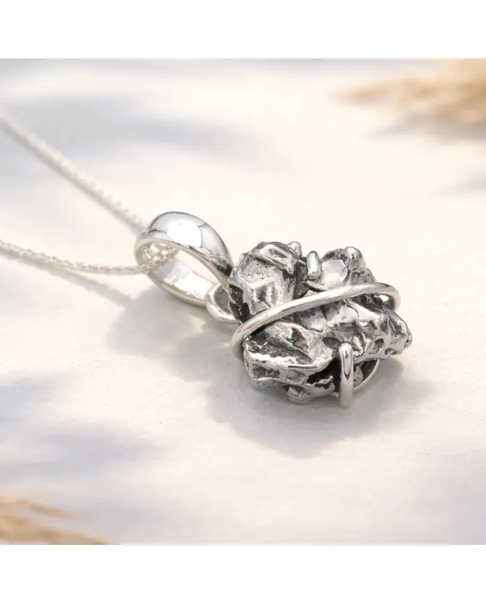 Raw Meteorite Pendant – 925 Sterling Silver Handmade Unisex Jewelry