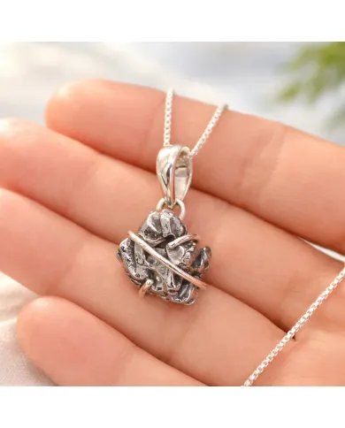 Raw Meteorite Pendant – 925 Sterling Silver Handmade Unisex Jewelry