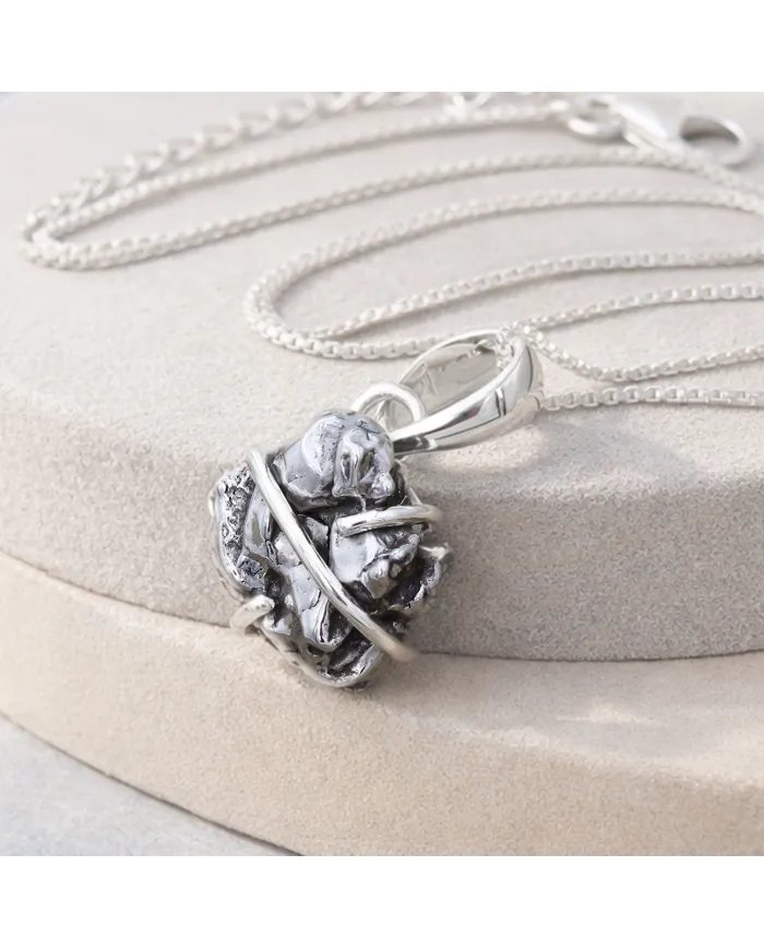 Raw Meteorite Pendant – 925 Sterling Silver Handmade Unisex Jewelry