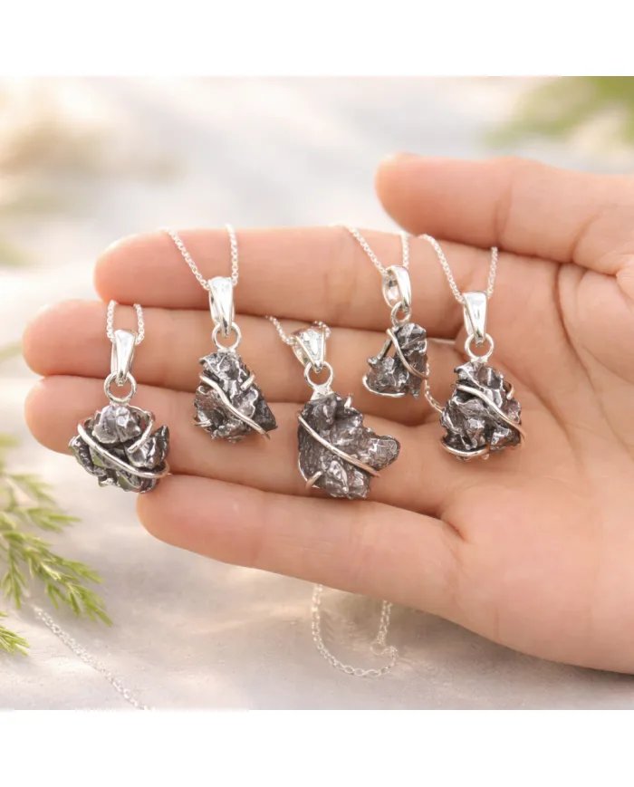 Raw Meteorite Pendant – 925 Sterling Silver Handmade Unisex Jewelry