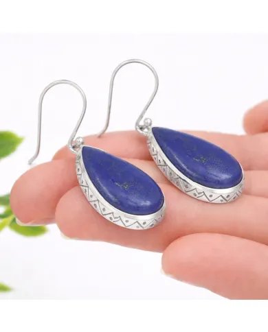 Lapis Lazuli Earrings - 925 Sterling Silver Tear Drop Jewelry for Her