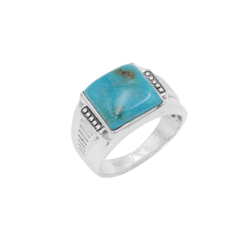 Turquoise Men's Ring in 925 Sterling Silver, Cushion Shape Turquoise Gemstone, December Birthstone Ring