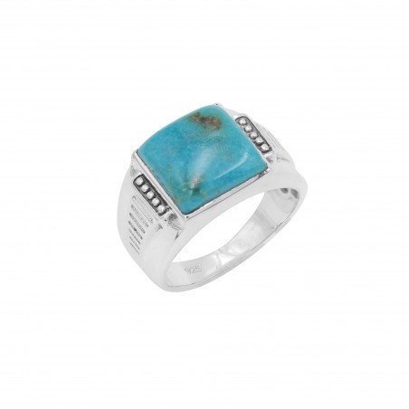 Turquoise Men's Ring in 925 Sterling Silver, Cushion Shape Turquoise Gemstone, December Birthstone Ring