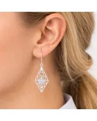 Moonstone Filigree Drop Earrings – 925 Sterling Silver Unique Jewelry