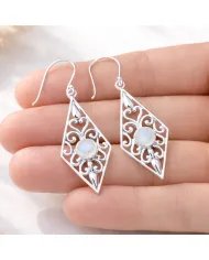 Moonstone Filigree Drop Earrings – 925 Sterling Silver Unique Jewelry