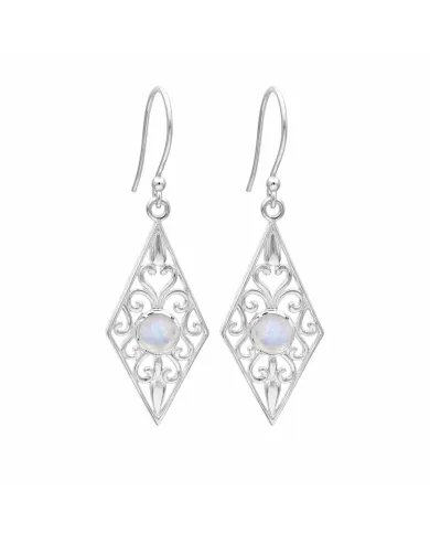 Moonstone Filigree Drop Earrings – 925 Sterling Silver Unique Jewelry