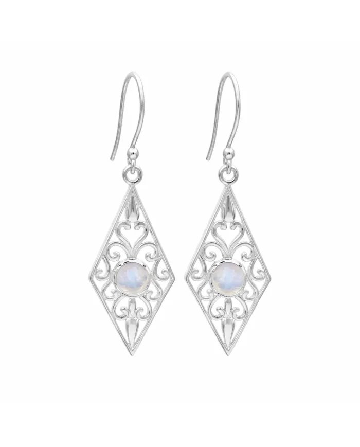 Moonstone Filigree Drop Earrings – 925 Sterling Silver Unique Jewelry