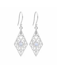 Moonstone Filigree Drop Earrings – 925 Sterling Silver Unique Jewelry