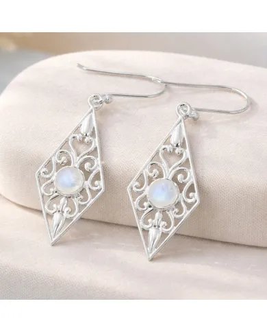 Moonstone Filigree Drop Earrings – 925 Sterling Silver Unique Jewelry