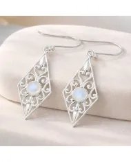 Moonstone Filigree Drop Earrings – 925 Sterling Silver Unique Jewelry