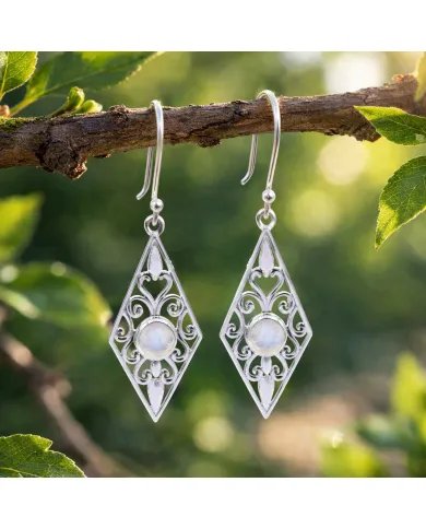 Moonstone Filigree Drop Earrings – 925 Sterling Silver Unique Jewelry
