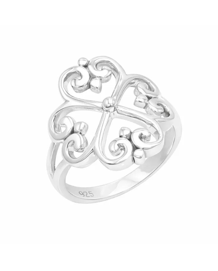 925 Sterling Silver Filigree Clover Ring - Handmade Elegant Jewelry