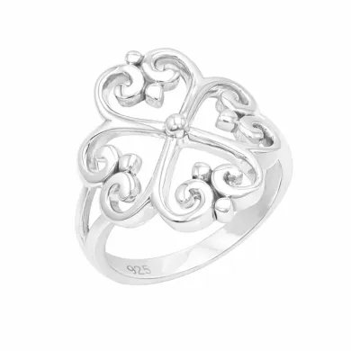 925 Sterling Silver Filigree Clover Ring - Handmade Elegant Jewelry