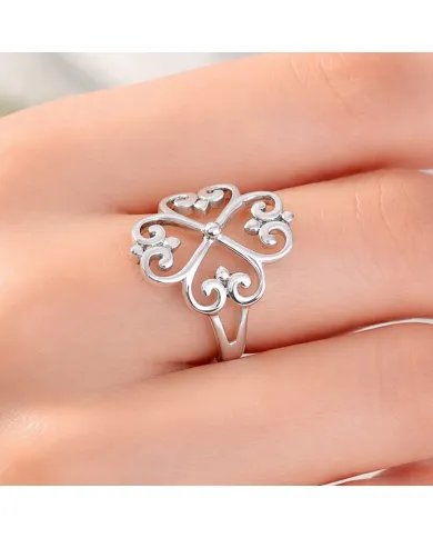 925 Sterling Silver Filigree Clover Ring - Handmade Elegant Jewelry