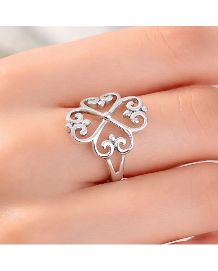 925 Sterling Silver Filigree Clover Ring - Handmade Elegant Jewelry