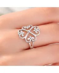 925 Sterling Silver Filigree Clover Ring - Handmade Elegant Jewelry