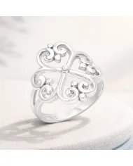 925 Sterling Silver Filigree Clover Ring - Handmade Elegant Jewelry