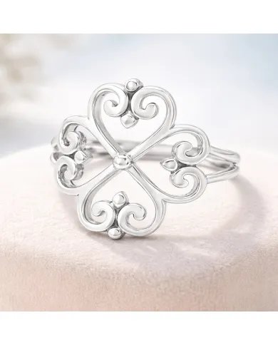 925 Sterling Silver Filigree Clover Ring - Handmade Elegant Jewelry
