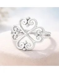925 Sterling Silver Filigree Clover Ring - Handmade Elegant Jewelry