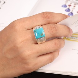 Turquoise Men's Ring in 925 Sterling Silver, Cushion Shape Turquoise Gemstone, December Birthstone Ring