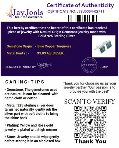 Blue Copper Turquoise Cufflinks - 925 Sterling Silver Handmade Jewelry