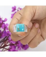 Arizona Turquoise Ring - 925 Sterling Silver December Birthstone Cushion Shape Ring for Men