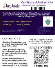 Blue Copper Turquoise Pendant - 925 Sterling Silver Bohemian Necklace