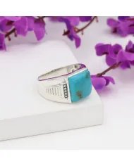 Arizona Turquoise Ring - 925 Sterling Silver December Birthstone Cushion Shape Ring for Men