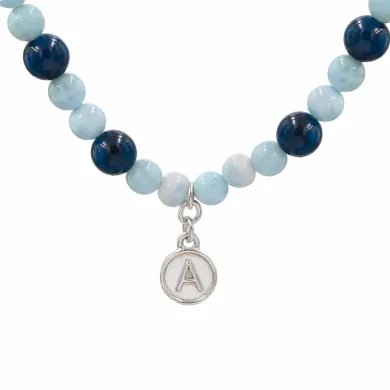 Apatite Beads Necklace with Larimar - 925 Silver Personalised Initial