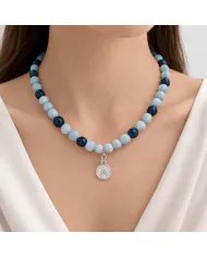 Apatite Beaded Necklace with Larimar - 925 Silver Personalised Initial