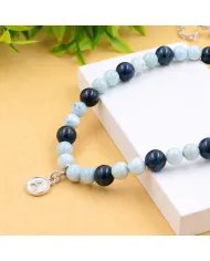 Apatite Beads Necklace with Larimar - 925 Silver Personalised Initial