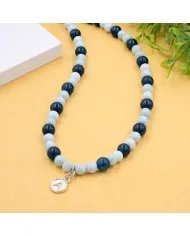 Apatite Beaded Necklace with Larimar - 925 Silver Personalised Initial