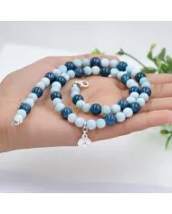 Apatite Beads Necklace with Larimar - 925 Silver Personalised Initial