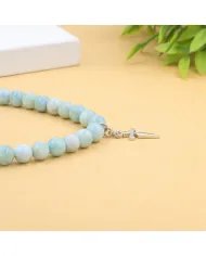 Larimar Beads Necklace - 925 Sterling Silver Handmade Cross Charm