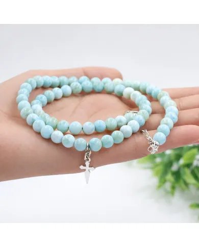 Larimar Beaded Necklace - 925 Sterling Silver Custom Initial Charm
