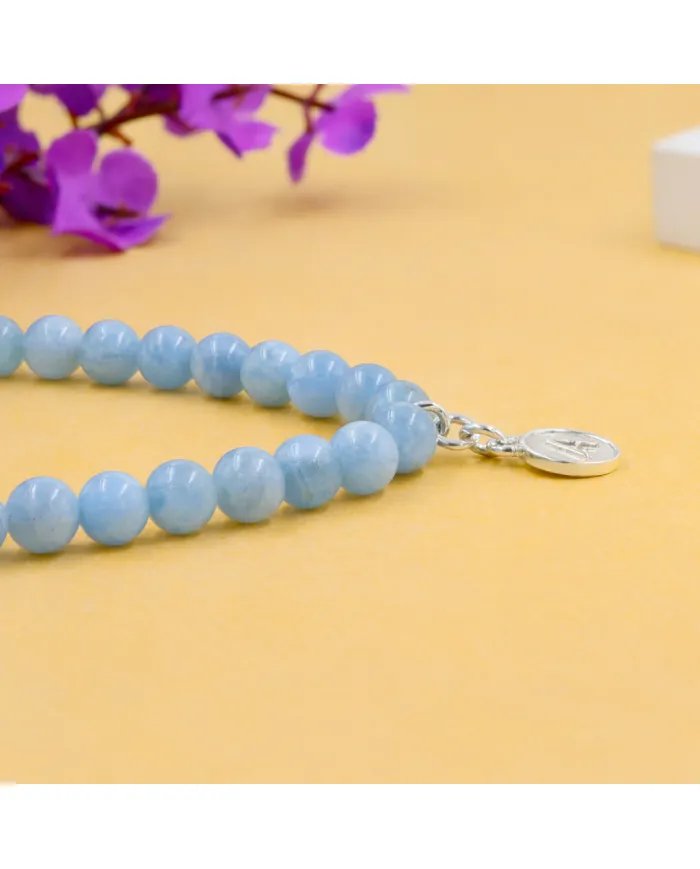 Aquamarine Beaded Necklace - 925 Silver Personalised Initial Jewelry