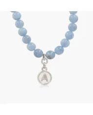 Larimar Beaded Necklace - 925 Sterling Silver Handmade Cross Charm