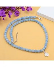 Aquamarine Beads Necklace - 925 Silver Personalised Initial Jewelry