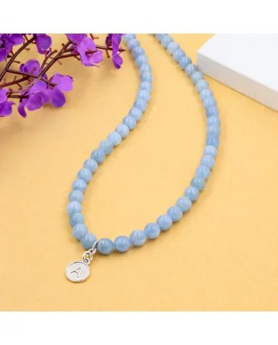 Aquamarine Beaded Necklace - 925 Silver Personalised Initial Jewelry