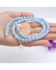 Aquamarine Beaded Necklace - 925 Silver Personalised Initial Jewelry