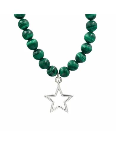 Malachite Beaded Necklace - 925 Silver Star Charm Handmade Jewelry