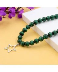 Malachite Beads Necklace - 925 Silver Star Charm Handmade Jewelry
